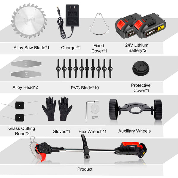 CONENTOOL 24V/600 W Battery Grass Trimmer, With 4 Types of Cutting Blades, 8500 Rpm/Min Brush Cutter