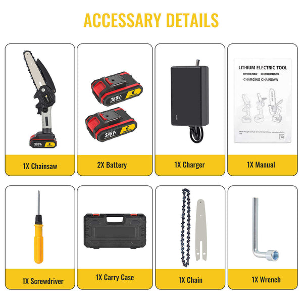 Mini Chainsaw Chainsaw With LED Light And 2 Batteries Cordless Chainsaw For Wood Cutting | CONENTOOL