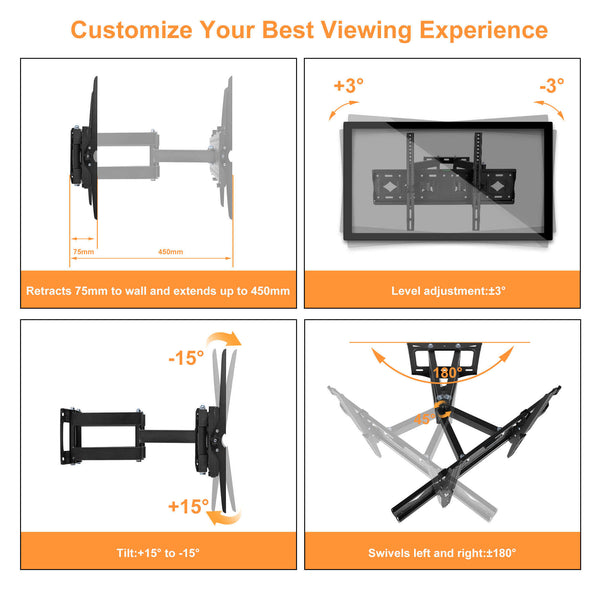 Full Motion TV Wall Mount Bracket for Flat/Curved TVs, Apply To 32-80 Inch, Supports up to 600x400mm  | CONENTOOL
