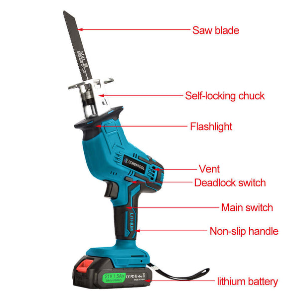 21V Cordless Reciprocating Saw For Metal Wood PVC Pipe Tree | CONENTOOL