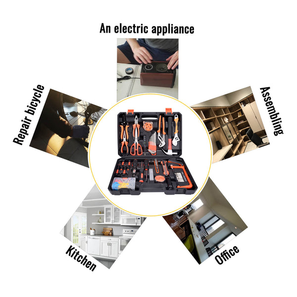 Basic Household Tool 102 Piece Hand Tool Kit with Plastic Toolbox for DIY  | CONENTOOL