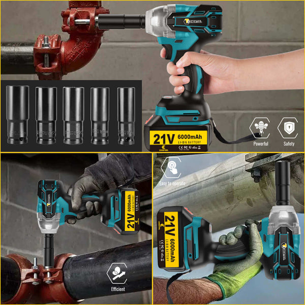 21 V Brushless Cordless Max Impact Wrench Driver, 2 Speed Mode, 5 Outlets, LED Lights 6000 mA | CONENTOOL