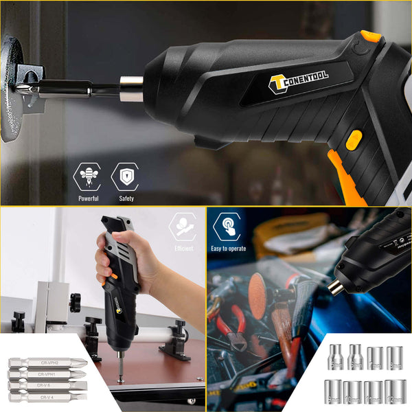 Cordless Screwdriver | CONENTOOL 3.6V Electric Drill | Household Battery Rechargeable Drill Driver Power | 46pcs Accessories, Multipurpose, with LED Light
