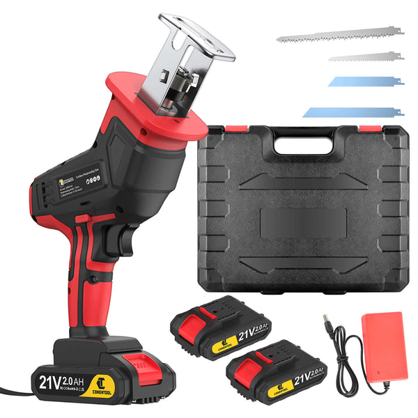 21V 2000mAh Cordless Reciprocating Saw, With 2 Rechargeable Battery, LED Lighting | CONENTOOL