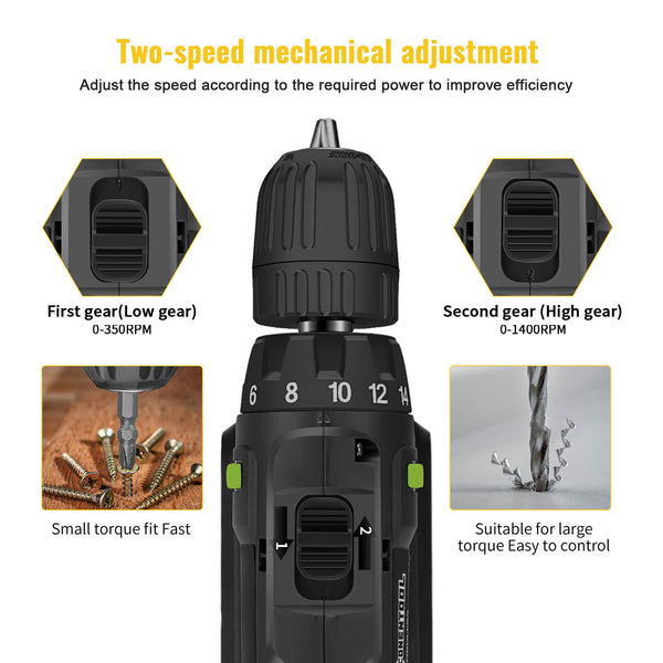 Cordless Green Impact Drill with 2 Rechargeable Battery  with 2 Speeds 21V  | CONENTOOL