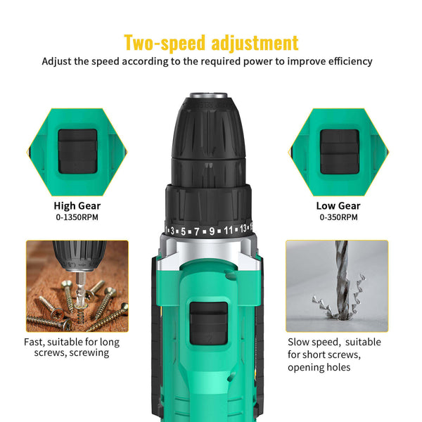 21V Cordless Drill Driver Kit, Cordless Screwdriver Tool Kit, 2* 1500mAh Batteries And Storage Bag | CONENTOOL