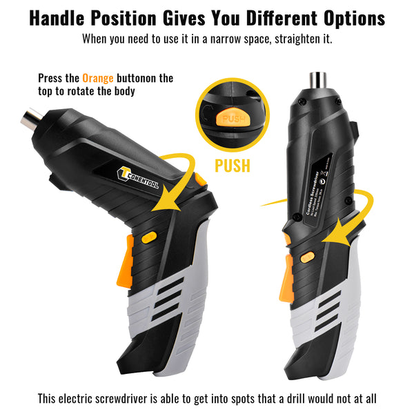 Cordless Screwdriver Electric Drill, with LED Light, 46pcs Accessories, Multipurpose, 3.6V | CONENTOOL