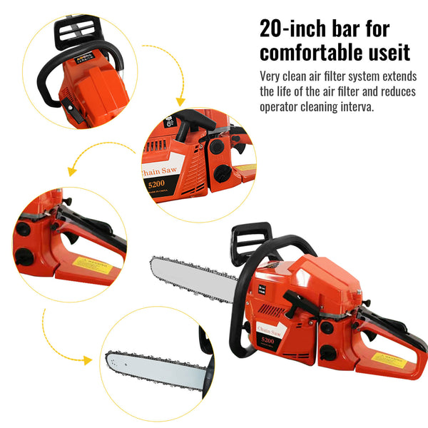 20Inch Gas Powered Chainsaw Gas Chainsaw 52CC Oil Chainsaw | CONENTOOL