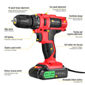 Cordless Red Impact Drill with 2 Rechargeable Battery  with 2 Speeds 21V  | CONENTOOL