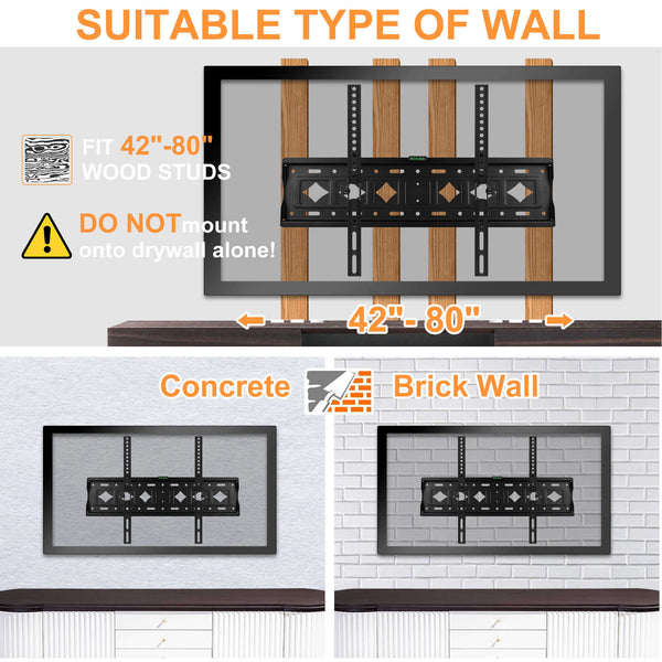 Tilting TV Wall Mount Bracket for 42-80 inch Flat/ Curved TVs Low Profile Design | CONENTOOL