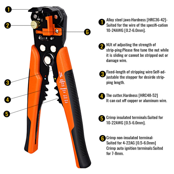 Three Color Basics Self-Adjusting Wire Stripping Tool Crimping Wire | CONENTOOL