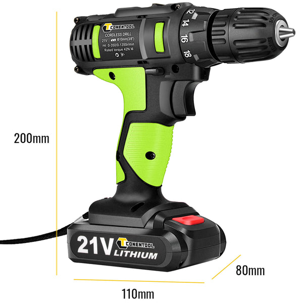Cordless Green Impact Drill with 2 Rechargeable Battery  with 2 Speeds 21V  | CONENTOOL