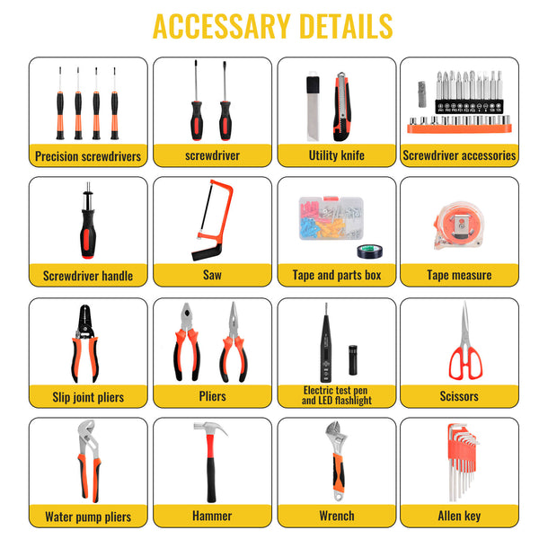 Basic Household Tool 102 Piece Hand Tool Kit with Plastic Toolbox for DIY  | CONENTOOL