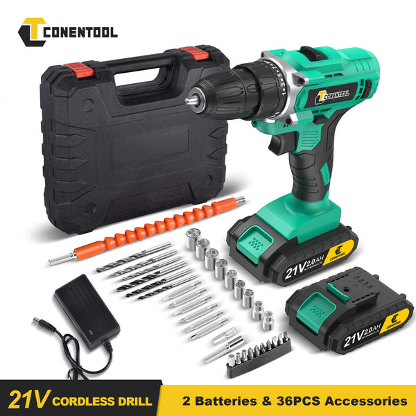 21V Cordless Drill Driver Kit, Cordless Screwdriver Tool Kit, 2* 1500mAh Batteries And Storage Bag | CONENTOOL