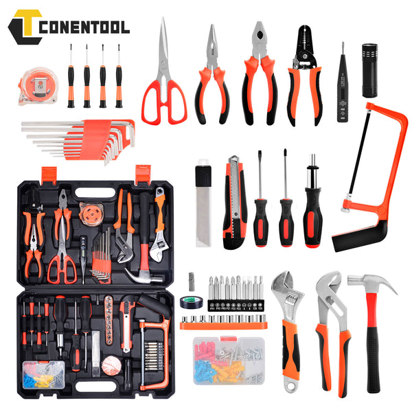 Basic Household Tool 102 Piece Hand Tool Kit with Plastic Toolbox for DIY  | CONENTOOL