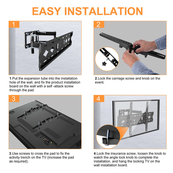 Full Motion TV Wall Mount Bracket for Flat/Curved TVs, Apply To 32-80 Inch, Supports up to 600x400mm  | CONENTOOL