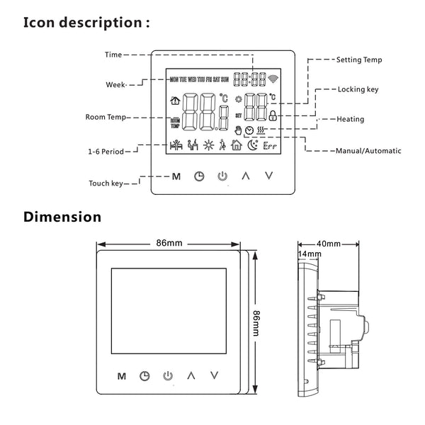 Smart Floor Heating Thermostat Programmable Digital Thermostat LCD Touch Screen Weekly Household Appliance Thermostat 16A | CONENTOOL
