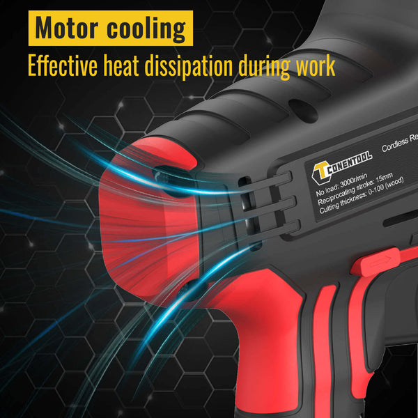 21V 2000mAh Cordless Reciprocating Saw, With 2 Rechargeable Battery, LED Lighting | CONENTOOL