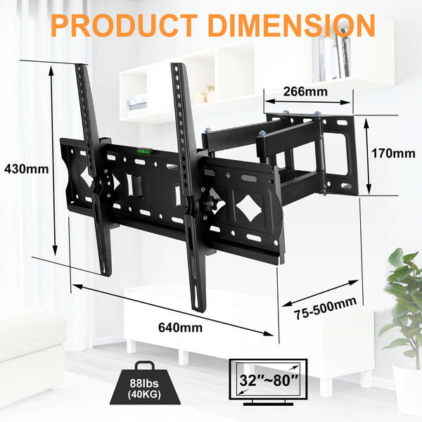 Full Motion TV Wall Mount Bracket for Flat/Curved TVs, Apply To 32-80 Inch, Supports up to 600x400mm  | CONENTOOL