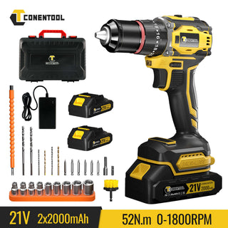 Conentool 21V Brushless Drill Driver Set, Electric Screwdriver with 2X 2000mAh Batteries, 40 N.m Max Combi Drill, 28+3 Torque Power Drills