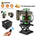 CONENTOOL LL02-G 16-Line Laser Level, 4*360° Full Layout, Self-Levelling Line Laser, Remote Cotrol, 2 x 2400 mAh Battery 6pcs accessories
