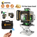 CONENTOOL LL02-G 16-Line Laser Level, 4*360° Full Layout, Self-Levelling Line Laser, Remote Cotrol, 2 x 3600 mAh Battery 10pcs accessories 1M Tripod