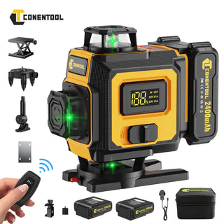 CONENTOOL LL03-ZC 16-Line Laser Level, 4*360° Full Layout, Self-Levelling Line Laser, Remote Cotrol, 2 x 2400 mAh Battery 6pcs accessories