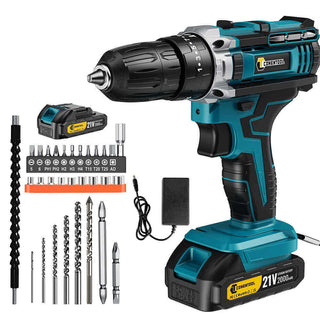 Conentool 21V Cordless Drill Driver Set, Electric Screwdriver with 2X 2000mAh Batteries, 45 N.m Max Combi Drill, 25+3 Torque Power Drills