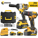 Conentool CTCD-W21V-012 21V Drill Driver Set, Wrench + Screwdriver Combination: 16 pcs Accessories, With 2X 4000mAh Batteries, Wrench: 350-400 N.m / Electric drill: 55 N.m