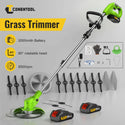 CONENTOOL D1001 Cordless Strimmer Grass Trimmer Cutter Garden Lawn Edger +2 Rechargeable Battery, 2000mAh