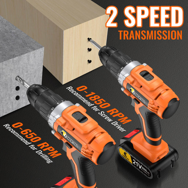 Conentool CTCD-Y21V-009 21V Drill Driver Set, Electric Screwdriver with 2X 2000mAh Batteries, 45 N.m 36PCS Combi Drill, 25+1 Adjustable Clutch