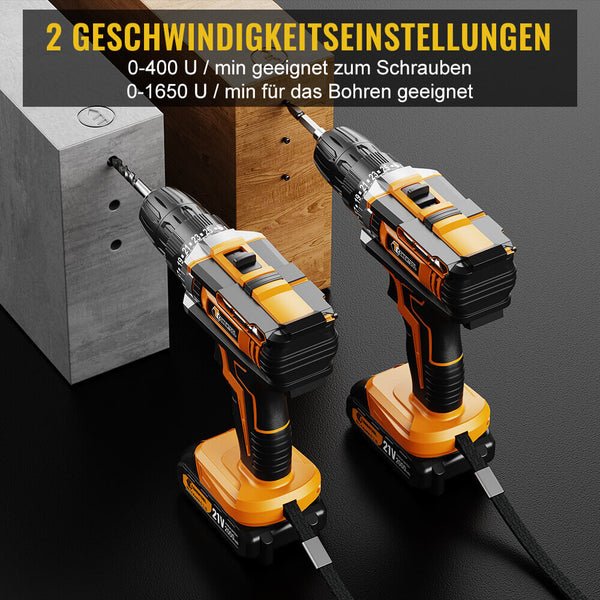 Conentool CTCD-Y21V-015 21V Drill Driver Set, Electric Screwdriver with 2X 2000mAh Batteries, 45 N.m 38PCS Combi Drill, 25+1 Adjustable Clutch