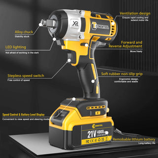 Conentool CTCD-W21V-012 21V Drill Driver Set, Wrench + Screwdriver Combination: 16 pcs Accessories, With 2X 4000mAh Batteries, Wrench: 350-400 N.m / Electric drill: 55 N.m