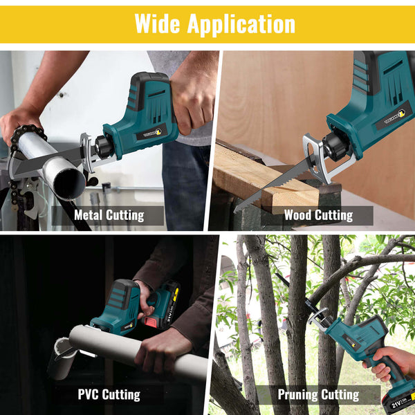 CONENTOOL Reciprocating Saw 21V/1280w, 0-3000 RPM Cordless Electric Reciprocating Saw with 2X 2500mAh Batteries, 15mm Cutting Width, Tool-Free Blade Change