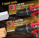 Conentool 12V Drill Driver Set, Electric Screwdriver with 2X 2000mAh Batteries, 35 N.m 34PCS Combi Drill, 25+1 Adjustable Clutch