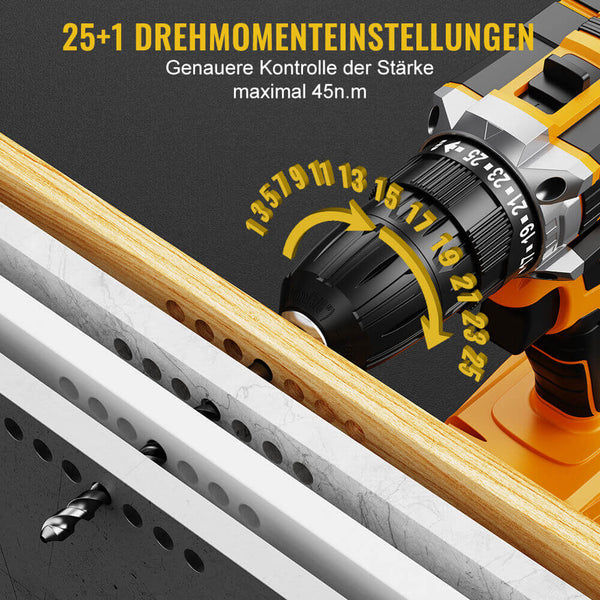 Conentool CTCD-Y21V-015 21V Drill Driver Set, Electric Screwdriver with 2X 2000mAh Batteries, 45 N.m 38PCS Combi Drill, 25+1 Adjustable Clutch