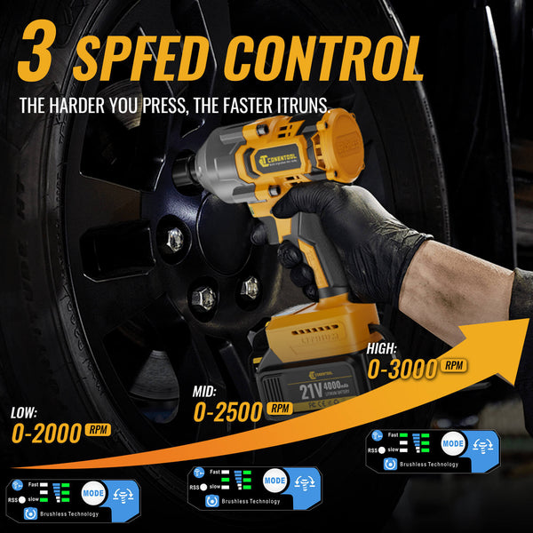 Conentool CTIW-W21V-019 21V Drill Driver Set, Electric wrench, With 2X 4000mAh Batteries, 1000 N.m 11pcs Wrench Accessories, 3ADJUSTABLE TORQUE MODES
