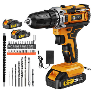 Conentool CTCD-Y21V-015 21V Drill Driver Set, Electric Screwdriver with 2X 2000mAh Batteries, 45 N.m 38PCS Combi Drill, 25+1 Adjustable Clutch