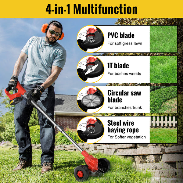 CONENTOOL D1003 21V Cordless Strimmer Grass Trimmer Cutter Garden Lawn Edger +2 Rechargeable Battery, 2000mAh, Suitable For Yards & Gardens