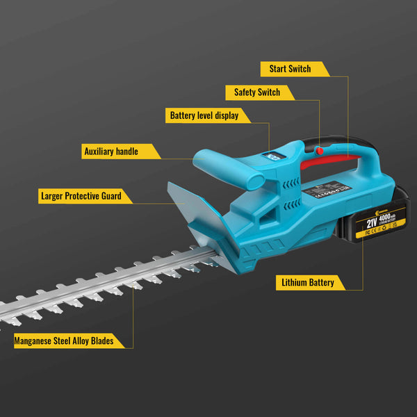 CONENTOOL LLJ002 21V 20-inch Hedge trimmer +2 Rechargeable Battery, 4000mAh, Suitable For Yards