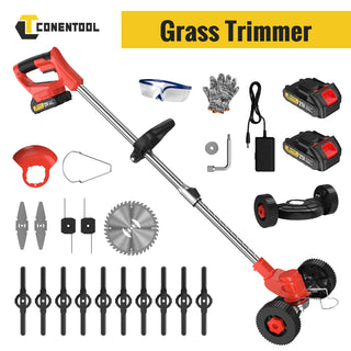 CONENTOOL D1003 21V Cordless Strimmer Grass Trimmer Cutter Garden Lawn Edger +2 Rechargeable Battery, 2000mAh, Suitable For Yards & Gardens