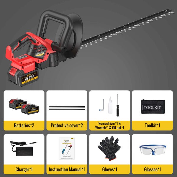 CONENTOOL LLJ003 21V 22-inch Hedge trimmer +2 Rechargeable Battery, 4000mAh, Suitable For Yards