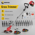CONENTOOL D1001 Cordless Strimmer Grass Trimmer Cutter Garden Lawn Edger +2 Rechargeable Battery, 2000mAh