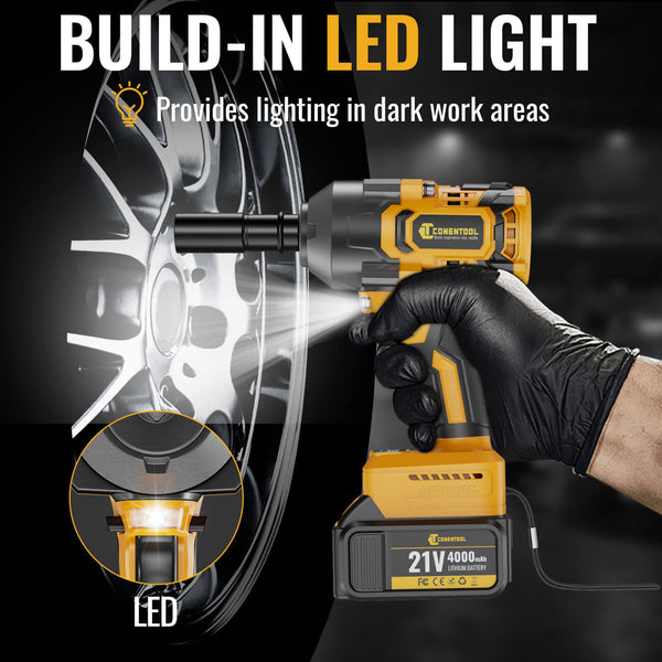 Conentool CTIW-W21V-019 21V Drill Driver Set, Electric wrench, With 2X 4000mAh Batteries, 1000 N.m 11pcs Wrench Accessories, 3ADJUSTABLE TORQUE MODES