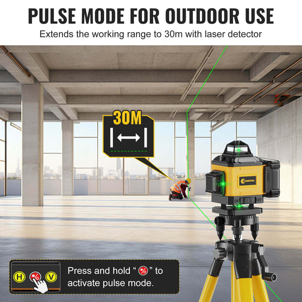 CONENTOOL 16-Line Laser Level, 4*360° Full Layout, Self-Levelling Line Laser, Remote Cotrol, 2 x 2400 mAh Battery 8pcs accessories 1m Tripod