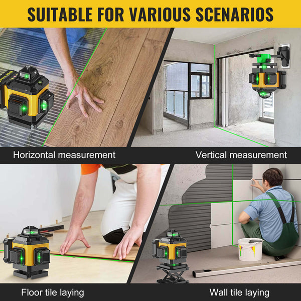 CONENTOOL 16-Line Laser Level, 4*360° Full Layout, Self-Levelling Line Laser, Remote Cotrol, 2 x 2400 mAh Battery 6pcs accessories