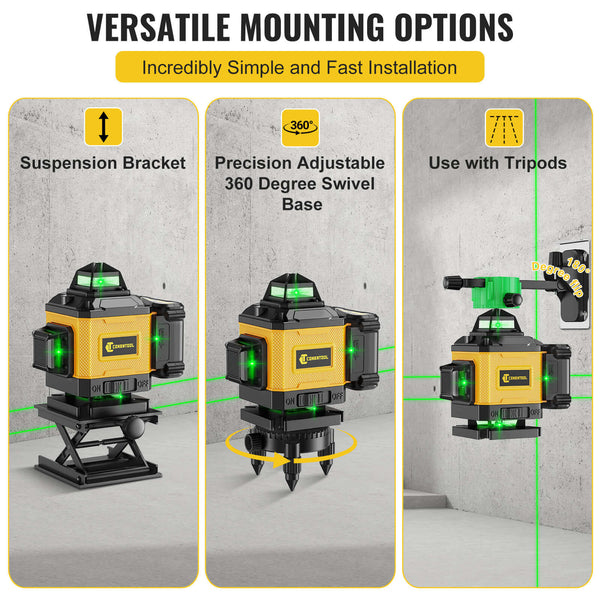 CONENTOOL 16-Line Laser Level, 4*360° Full Layout, Self-Levelling Line Laser, Remote Cotrol, 2 x 2400 mAh Battery 6pcs accessories