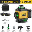 CONENTOOL 16-Line Laser Level, 4*360° Full Layout, Self-Levelling Line Laser, Remote Cotrol, 2 x 2400 mAh Battery 6pcs accessories