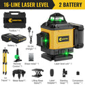 CONENTOOL 16-Line Laser Level, 4*360° Full Layout, Self-Levelling Line Laser, Remote Cotrol, 2 x 2400 mAh Battery 8pcs accessories 1m Tripod