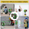 CONENTOOL LL02-G 16-Line Laser Level, 4*360° Full Layout, Self-Levelling Line Laser, Remote Cotrol, 2 x 3600 mAh Battery 10pcs accessories 1M Tripod